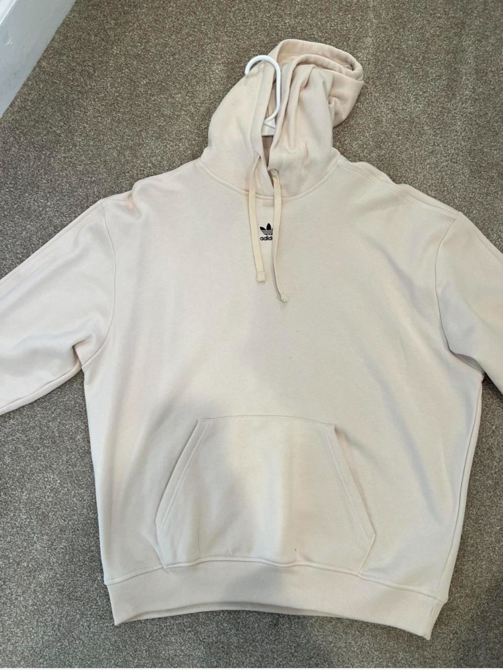Women Cream Adidas hoodie with embroidered logo